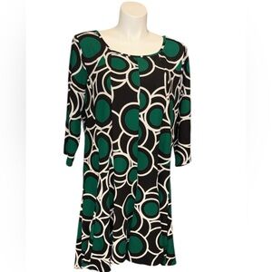 Avenue Black and Green Geometric Long Sleeve Dress